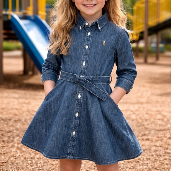 Polo Ralph Lauren Other - Polo Ralph Lauren Girls Denim Belted Dress Size 8 - Like New/Excellent